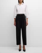 Image 2 of 6: Lafayette 148 New York Pleated-Sleeve Cotton Blouse
