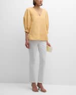 Image 2 of 6: Lafayette 148 New York Pleated Blouson-Sleeve Silk-Linen Blouse