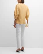 Image 4 of 6: Lafayette 148 New York Pleated Blouson-Sleeve Silk-Linen Blouse