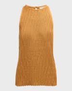 Image 1 of 6: Lafayette 148 New York Honeycomb-Knit Halter Cotton-Silk Tank