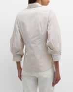 Image 5 of 6: Lafayette 148 New York Striped Blouson-Sleeve Cotton Shirt