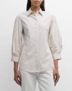 Image 3 of 6: Lafayette 148 New York Striped Blouson-Sleeve Cotton Shirt
