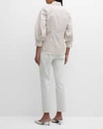 Image 4 of 6: Lafayette 148 New York Striped Blouson-Sleeve Cotton Shirt