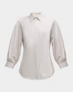 Image 1 of 6: Lafayette 148 New York Striped Blouson-Sleeve Cotton Shirt