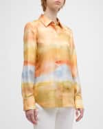 Image 3 of 6: Lafayette 148 New York Scottie Horizon-Print Silk Twill Blouse