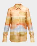 Image 1 of 6: Lafayette 148 New York Scottie Horizon-Print Silk Twill Blouse