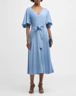 Image 2 of 6: Lafayette 148 New York Flutter-Sleeve Stretch Georgette Midi Dress