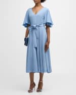 Image 5 of 6: Lafayette 148 New York Flutter-Sleeve Stretch Georgette Midi Dress