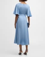 Image 3 of 6: Lafayette 148 New York Flutter-Sleeve Stretch Georgette Midi Dress