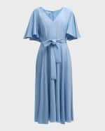 Image 1 of 6: Lafayette 148 New York Flutter-Sleeve Stretch Georgette Midi Dress