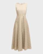 Image 1 of 6: Lafayette 148 New York Pleated Striped A-Line Midi Dress