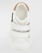 Image 3 of 4: Dolce&Gabbana Girl's Embellished Logo Leather Sneakers, Toddlers