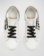 Image 3 of 4: Dolce&Gabbana Girl's Embellished Logo Leather Sneakers, Toddlers/Kids