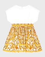 Image 2 of 2: Dolce&Gabbana Girl's Logo-Print Maiollica-Print Combo Dress, Size 8-14