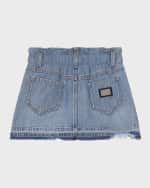 Image 2 of 2: Dolce&Gabbana Girl's Logo-Plaque Paperbag Denim Skirt, Size 8-14