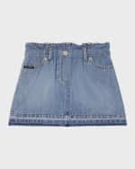 Image 1 of 2: Dolce&Gabbana Girl's Logo-Plaque Paperbag Denim Skirt, Size 8-14