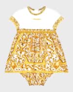 Image 1 of 3: Dolce&Gabbana Girl's Logo-Print Maiolica-Print Combo Dress, Size 12M-30M