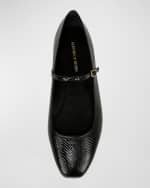 Image 5 of 5: Veronica Beard Ellie Snake-Embossed Mary Jane Ballerina Flats