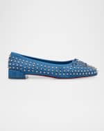 Image 1 of 4: Christian Louboutin Sweetie Jane Spikes Denim Red Sole Flats