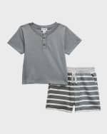 Image 1 of 4: Splendid Boy's Mixed Striped Shorts Set, Size 3M-24M