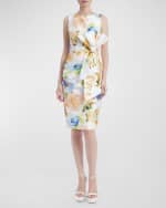 Image 1 of 3: Badgley Mischka Collection Bow-Front Floral-Print Midi Dress