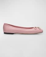 Image 1 of 6: Jimmy Choo Elme Leather Bow Ballerina Flats