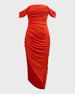 Image 1 of 6: Cinq a Sept Delaney Off-Shoulder Ruched Midi Dress