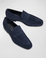 Image 3 of 3: Tod's Men's Mocassino Gomma Leggera Suede Penny Loafers