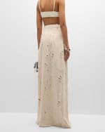 Image 4 of 6: LAPOINTE Distressed Denim Side-Slit Maxi Skirt
