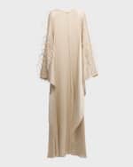 Image 1 of 7: LAPOINTE Feather-Embellished Doubleface Satin Long-Sleeve Caftan