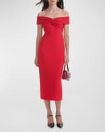 Image 1 of 3: Self-Portrait Off-Shoulder Ruched Sheath Midi Dress