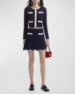 Image 3 of 3: Self-Portrait Contrast-Trim Cropped Crochet Cardigan