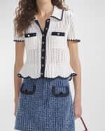 Image 1 of 3: Self-Portrait Crochet Short-Sleeve Peplum Top