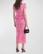 Image 2 of 3: Self-Portrait Floral Lace Fitted Midi Skirt with Belt