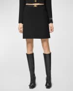 Image 2 of 3: Versace Medusa-Belt Double Wool Crepe Stretch Mini Skirt