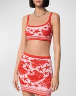 Image 2 of 3: Versace Tresor De La Mer Towel-Stitch Jacquard Knit Crop Top