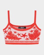 Image 1 of 3: Versace Tresor De La Mer Towel-Stitch Jacquard Knit Crop Top