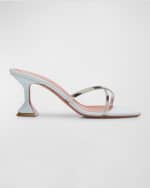 Image 1 of 6: Amina Muaddi Henson Denim Chain Crisscross Slide Sandals