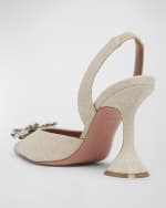 Image 3 of 6: Amina Muaddi Begum Canvas Ornament Slingback Pumps