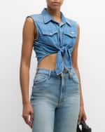 Image 3 of 6: MOTHER The Sleeveless Knotted Exes Denim Top