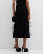 Image 4 of 6: LAPOINTE Feather-Embellished Wavy Matte Crepe Midi Skirt