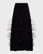 Image 1 of 6: LAPOINTE Feather-Embellished Wavy Matte Crepe Midi Skirt