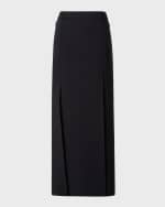Image 1 of 5: Akris Double-Face Wool Midi Skirt with Irregular Slits