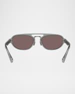 Image 3 of 4: Brunello Cucinelli Men's Acetate Oval Sunglasses