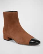 Image 4 of 5: Veronica Beard Cecile Cap-Toe Zip Suede Booties