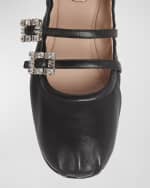 Image 3 of 5: Roger Vivier Calfskin Dual Buckle Ballerina Flats