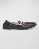 Image 1 of 5: Roger Vivier Calfskin Dual Buckle Ballerina Flats