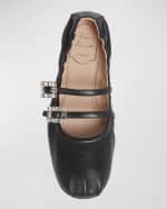 Image 5 of 5: Roger Vivier Calfskin Dual Buckle Ballerina Flats