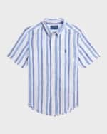 Image 1 of 4: Ralph Lauren Childrenswear Boy's Linen Striped Polo Shirt, Size S-XL