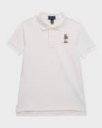 Image 1 of 6: Ralph Lauren Childrenswear Boy's Mesh Polo Shirt Embroidered W/ Polo Bear, Size 2-7
